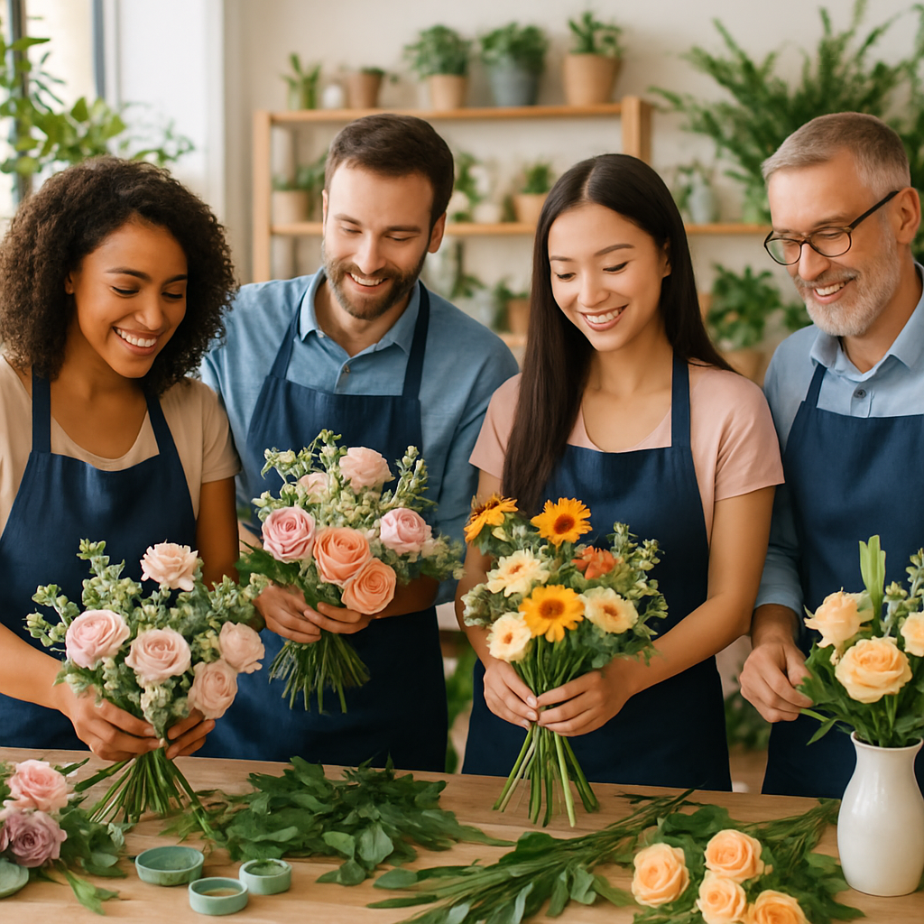 Team of florists working together